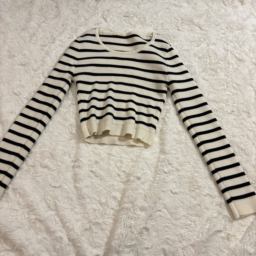 Striped Black and White Ribbed Crop Top